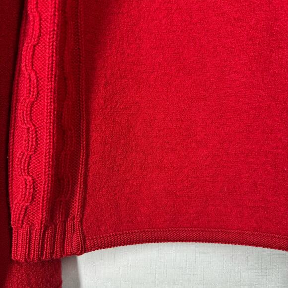 100% Boiled Wool Cardigan Cherry Red Cable Knit Size L Holiday Christmas Granny - Picture 9 of 16